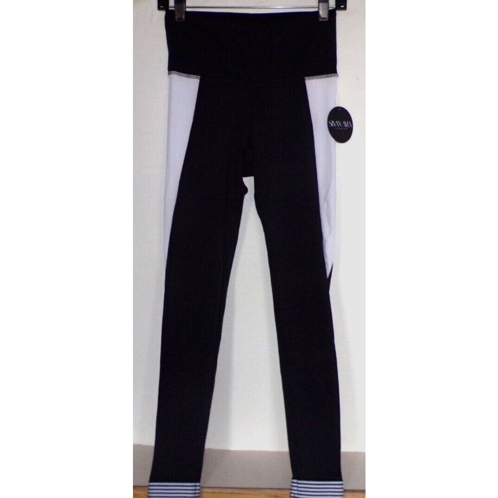 SIVAN AYLA Strut This Black & White Leggings Striped Elastic Cuffs Small(?) NWT!